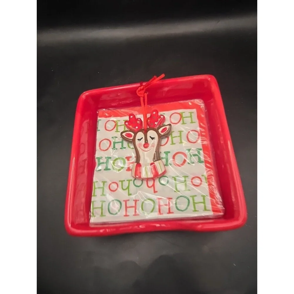 Dennis East Ceramic Rudolph Red Nose Reindeer Napkin Holder